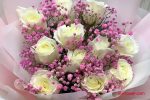 White Roses and Pink Baby’s Breath Bouquet - Image 2