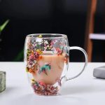 Double Wall Glass Cup With Dry Flowers